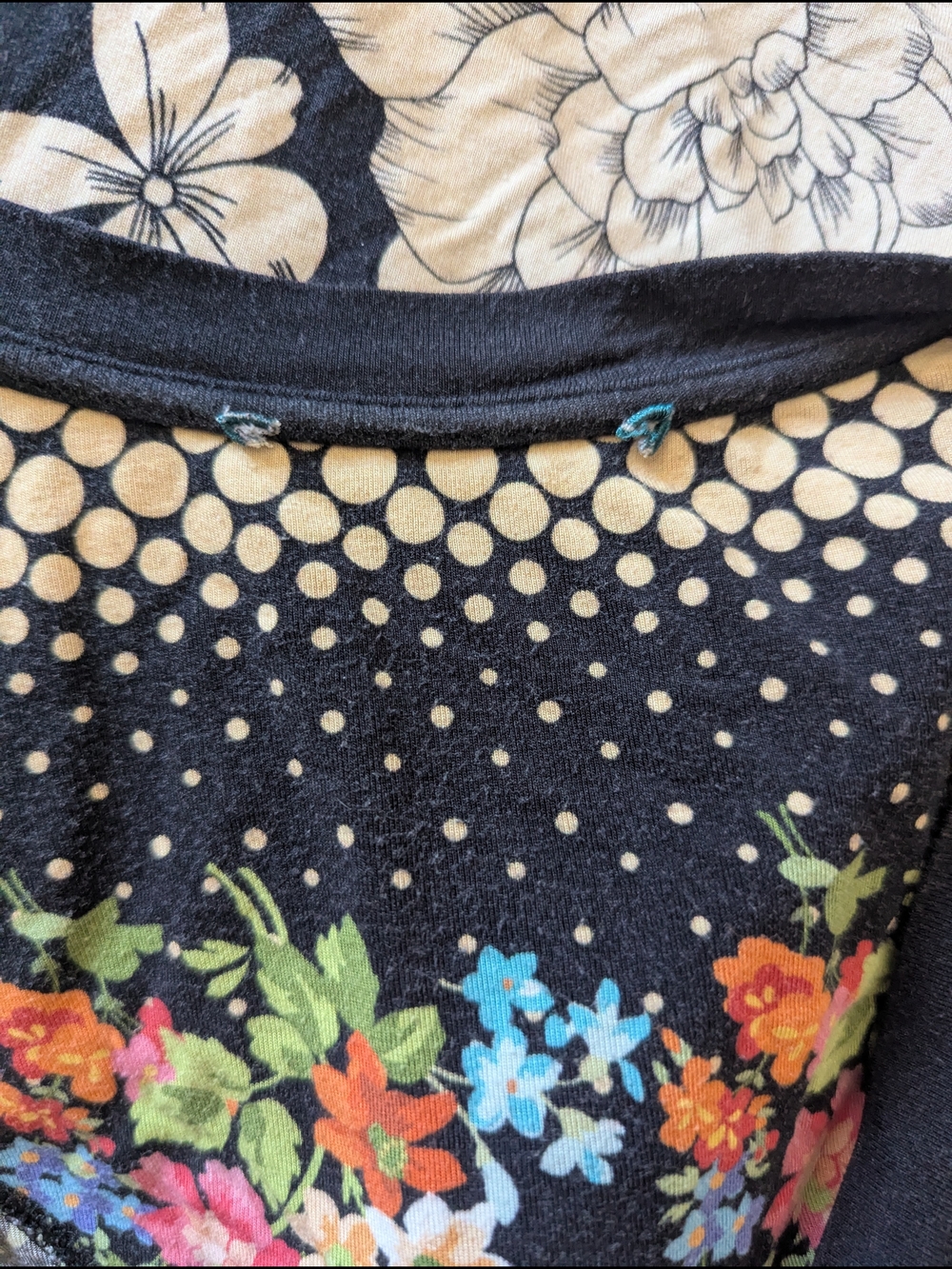Johnny Was Black V-Neck Floral Short Sleeve Top - Picture 6 of 7